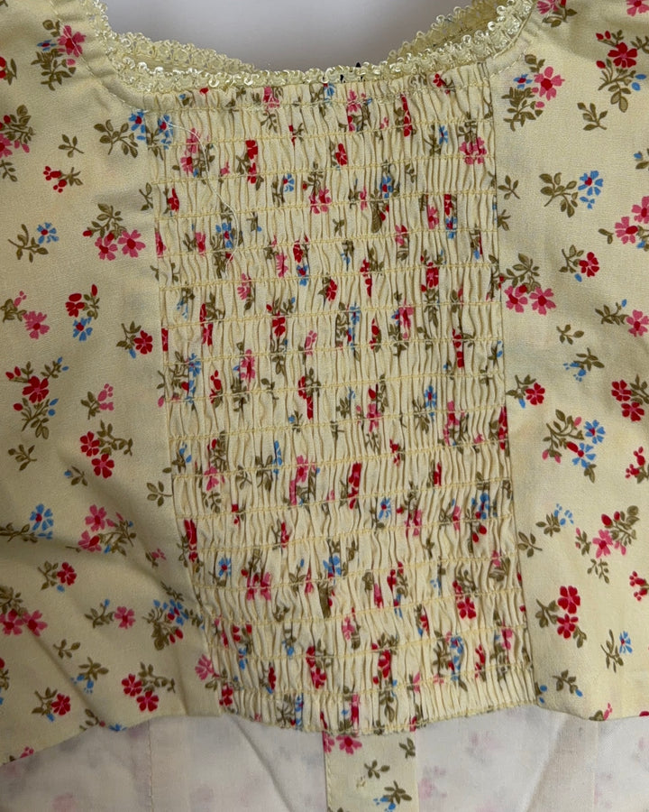 Yellow Floral Patterned Button Down Corset Top - Size 0/2 and 2/4