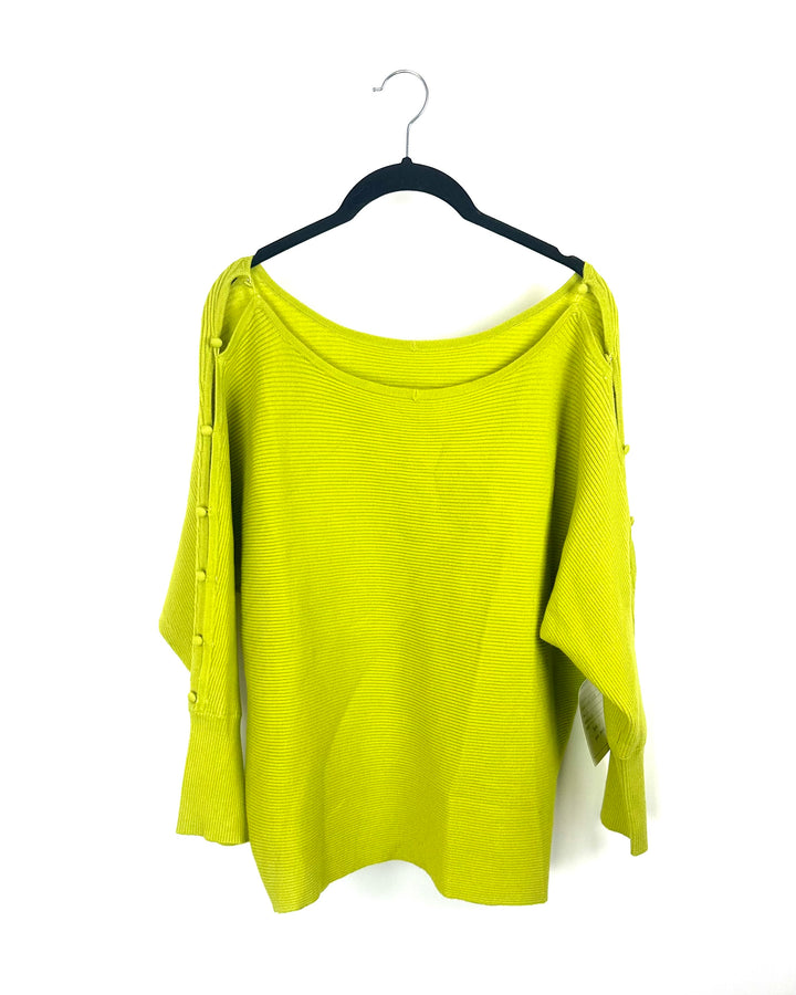 Lime Green Buttoned Sleeve Sweater - Small