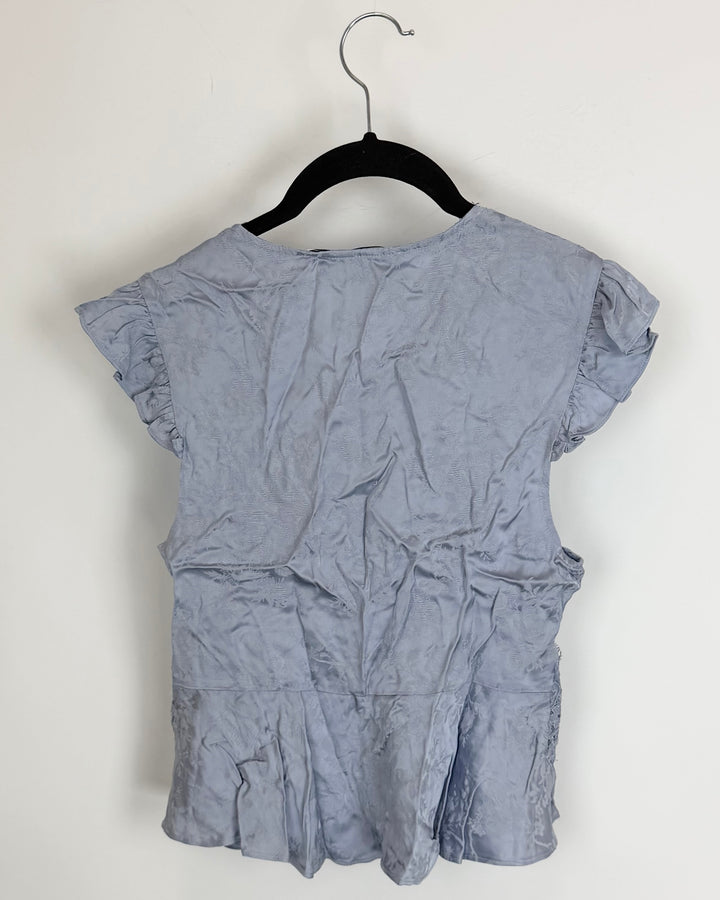 Periwinkle Satin Button Down Top with Lace Trim - Size 0/2