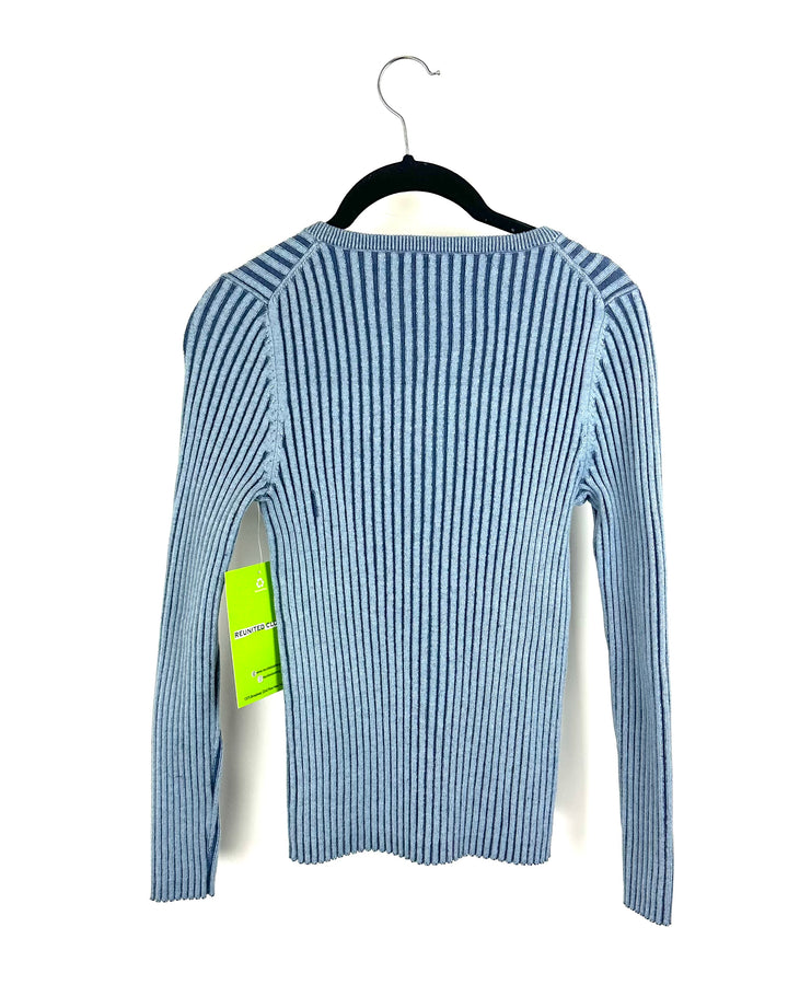 Sky Blue Zipper Ribbed Sweater - Small