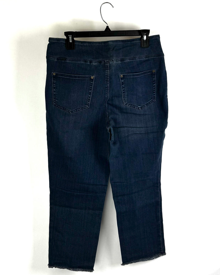 Medium Wash Frayed Cropped Jeans - Size 12