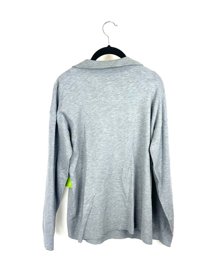 Gray Rhinestone Half Zip Sweater - Medium