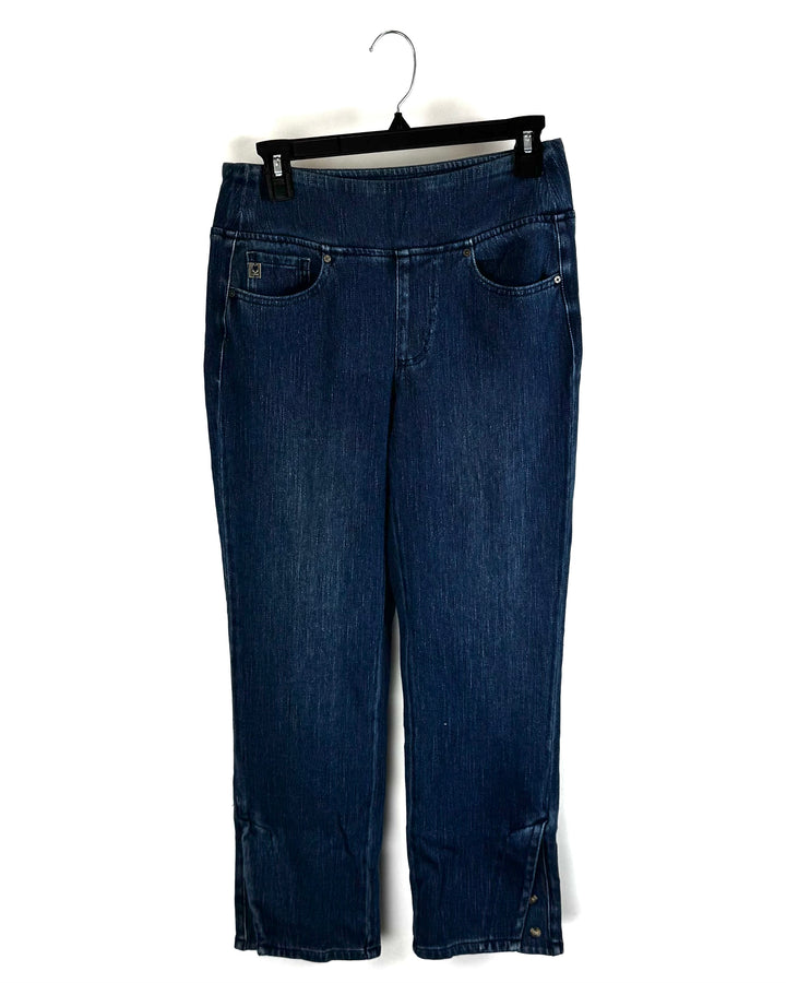 Dark Blue Button Detail Jeans - Size 6