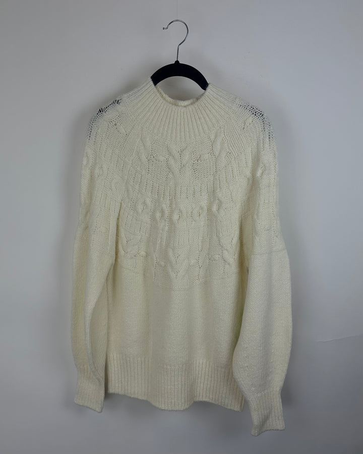 Cream Cable Knit Sweater - Medium