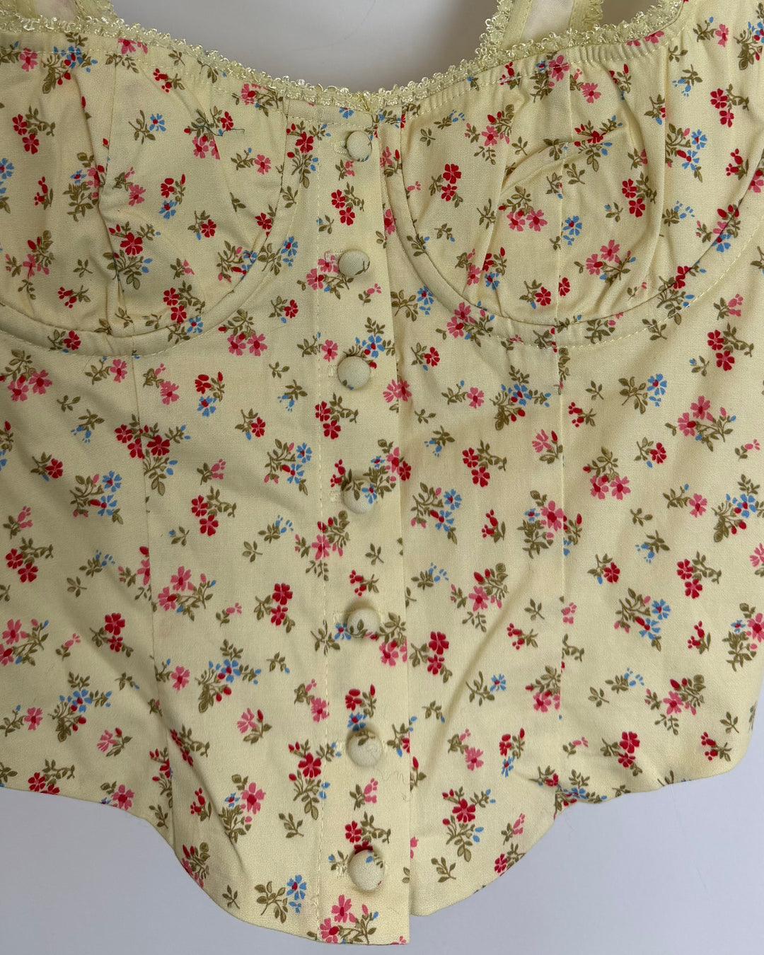 Yellow Floral Patterned Button Down Corset Top - Size 0/2 and 2/4
