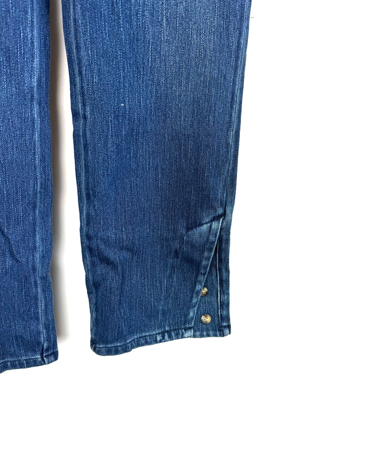 Dark Blue Button Detail Jeans - Size 6