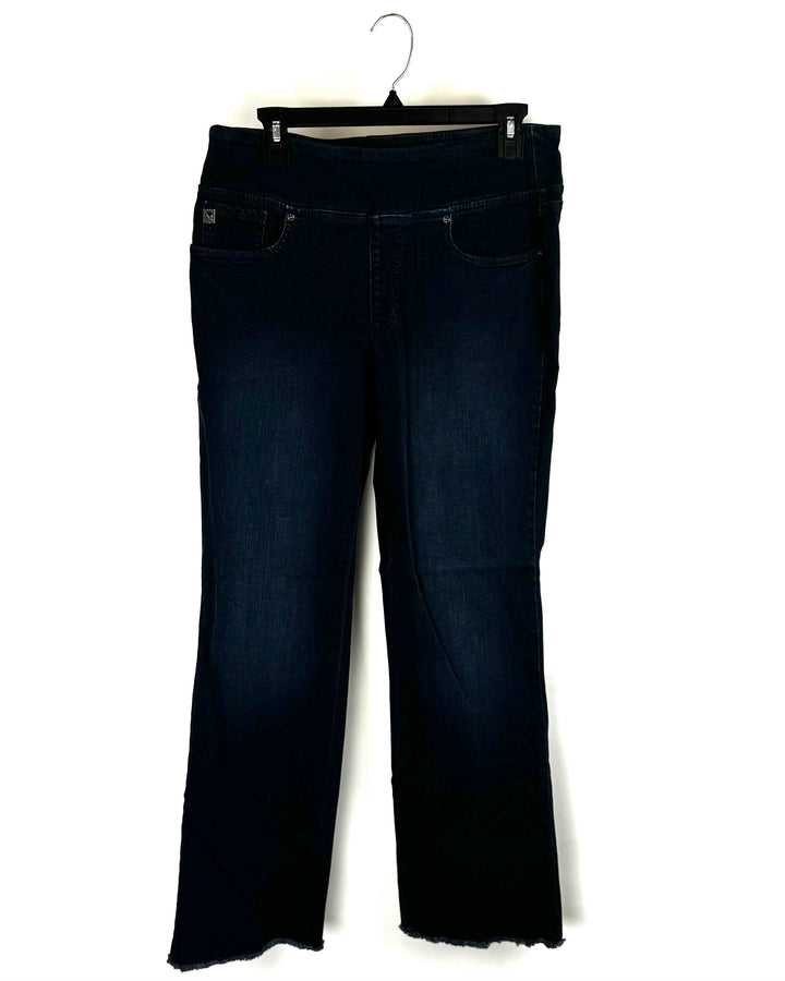 Dark Wash Pocket Frayed Jeans - Size 12