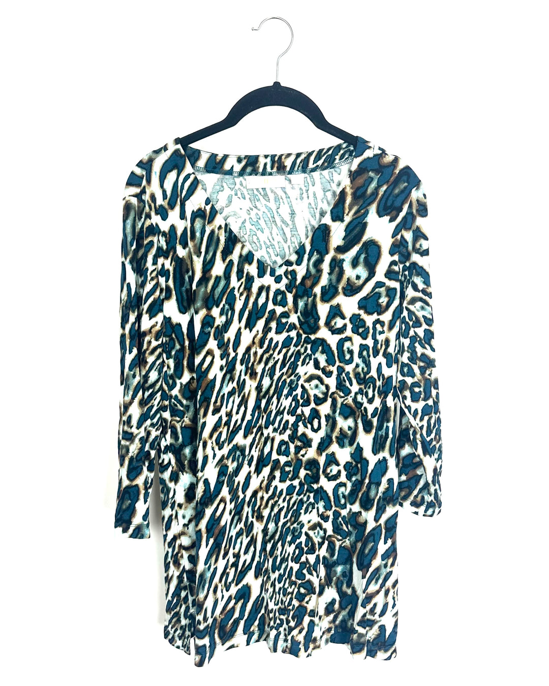 Teal Blue Leopard Print Top - Size 6/8