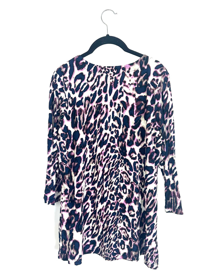 Navy & Purple Leopard Print Top - Size 6/8