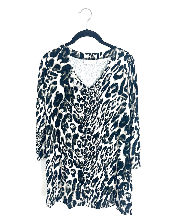 Black & Grey Leopard Print Top - Size 6/8