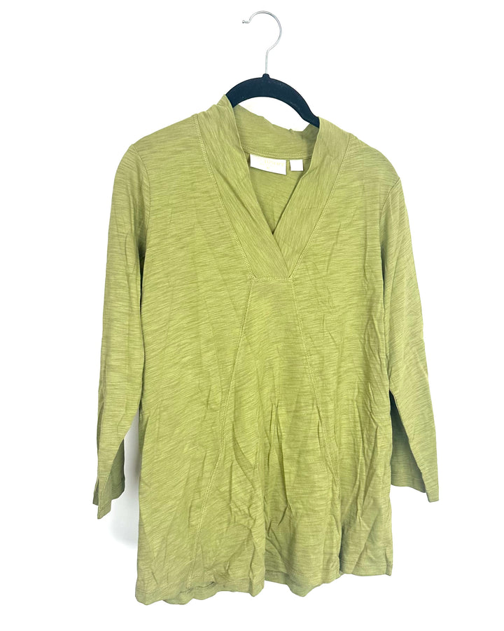 Sage Green V-Neck Panel Top - Size 6/8
