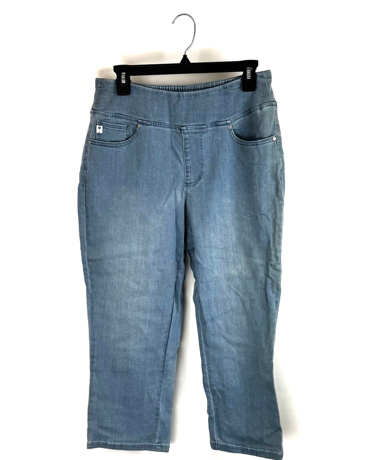 Light Wash Elastic Waistband Jeans - Size 12