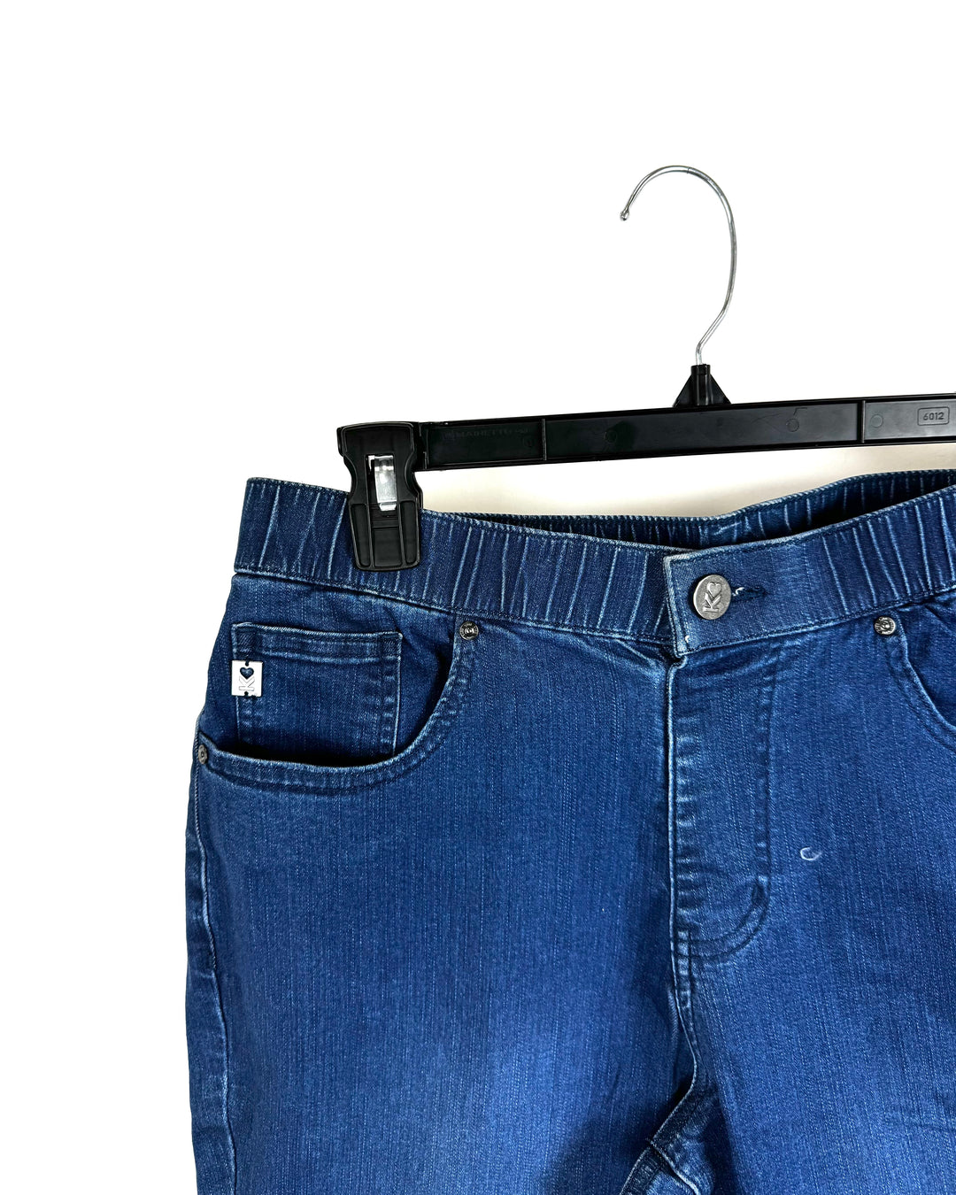 Medium Wash Elastic Waistband Jeans - Size 12