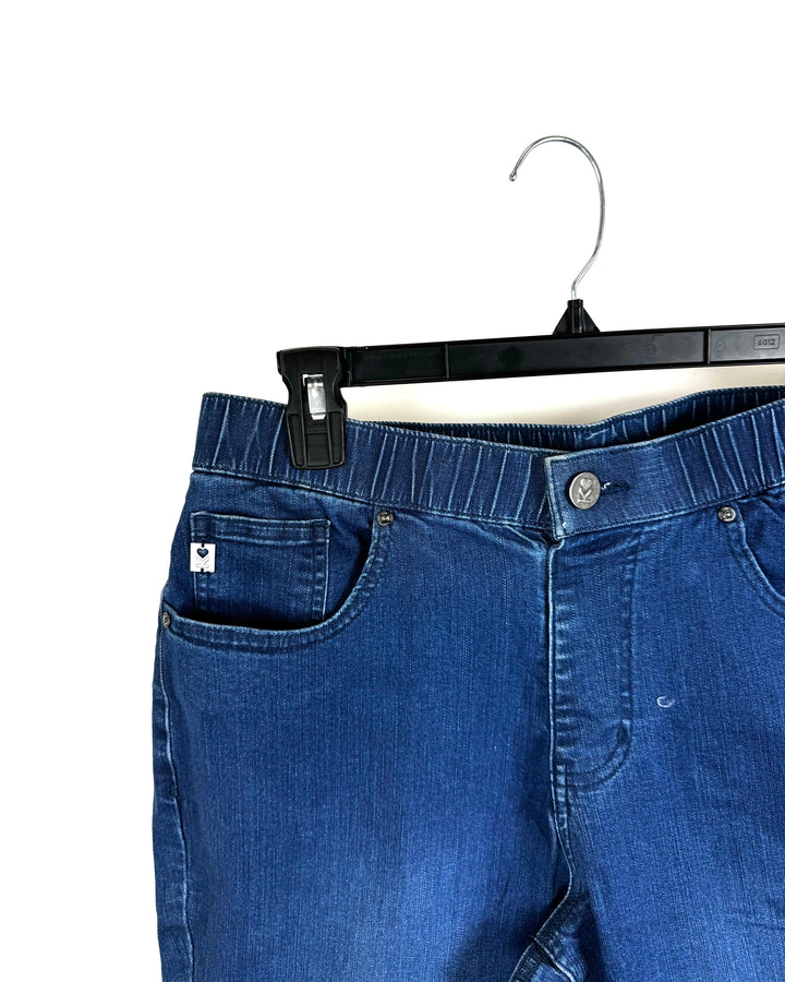 Medium Wash Elastic Waistband Jeans - Size 12