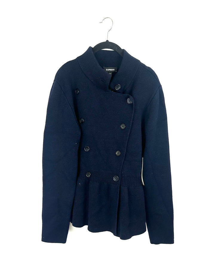 Navy Blue Button Sweater - Medium