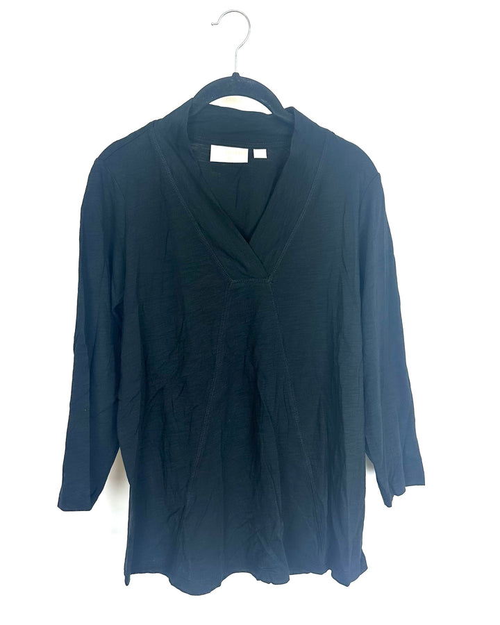 Black V-Neck Panel Top - Size 6/8