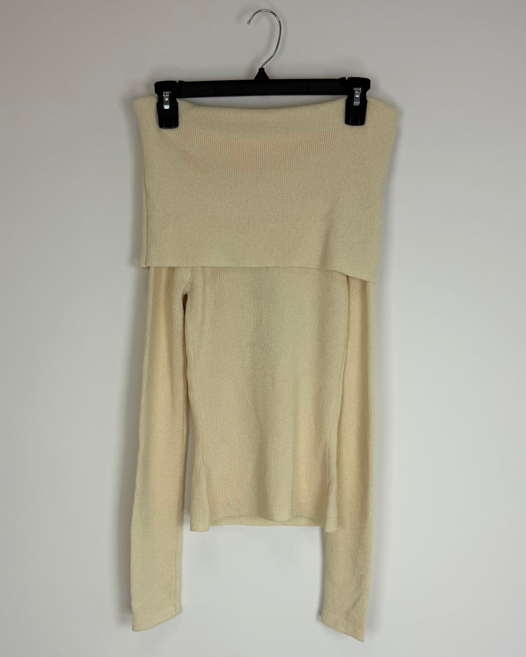 Cream Ribbed Foldover Sweater - Size 0/2