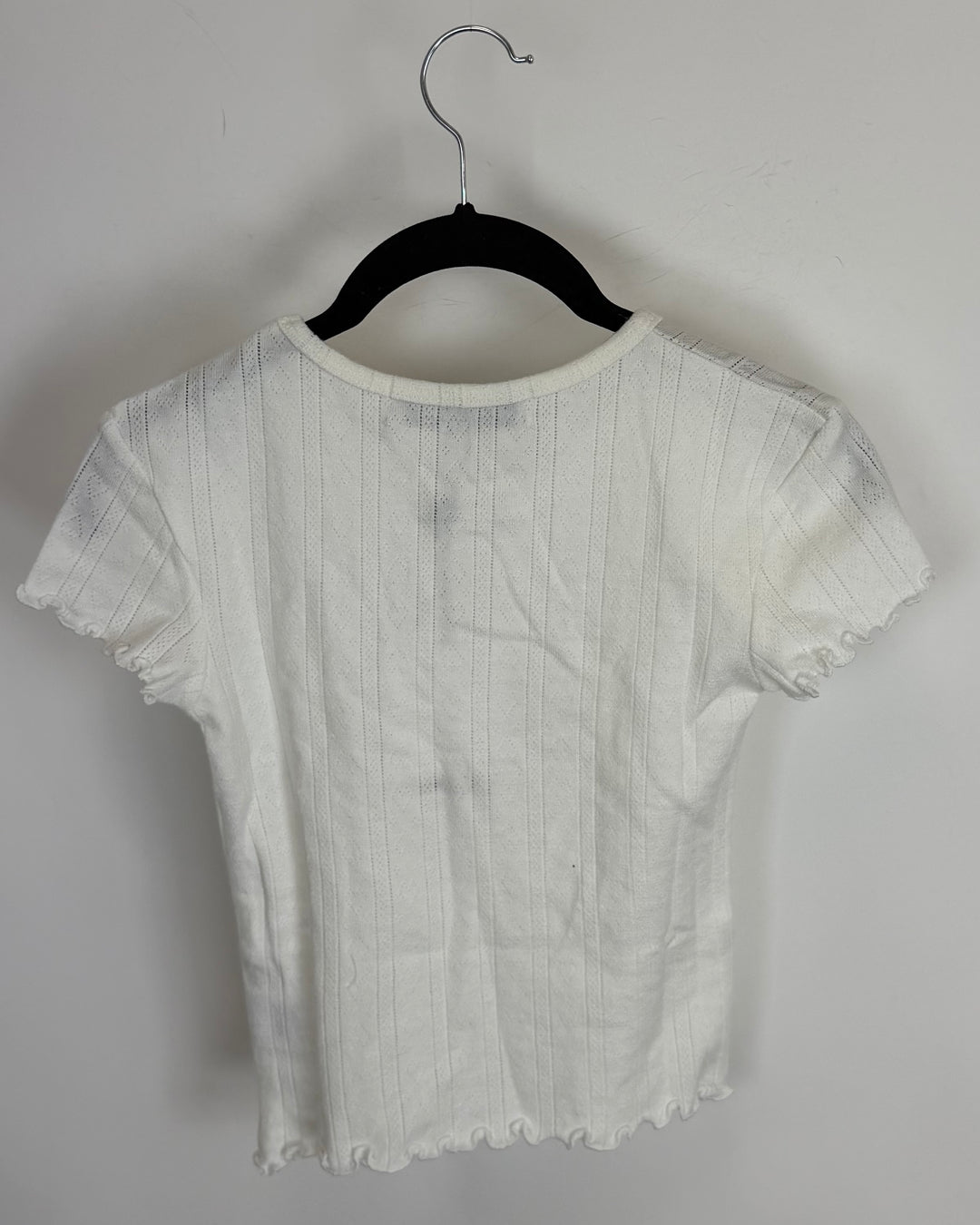 White Ruffled Top with Bow Detail - Size 0/2
