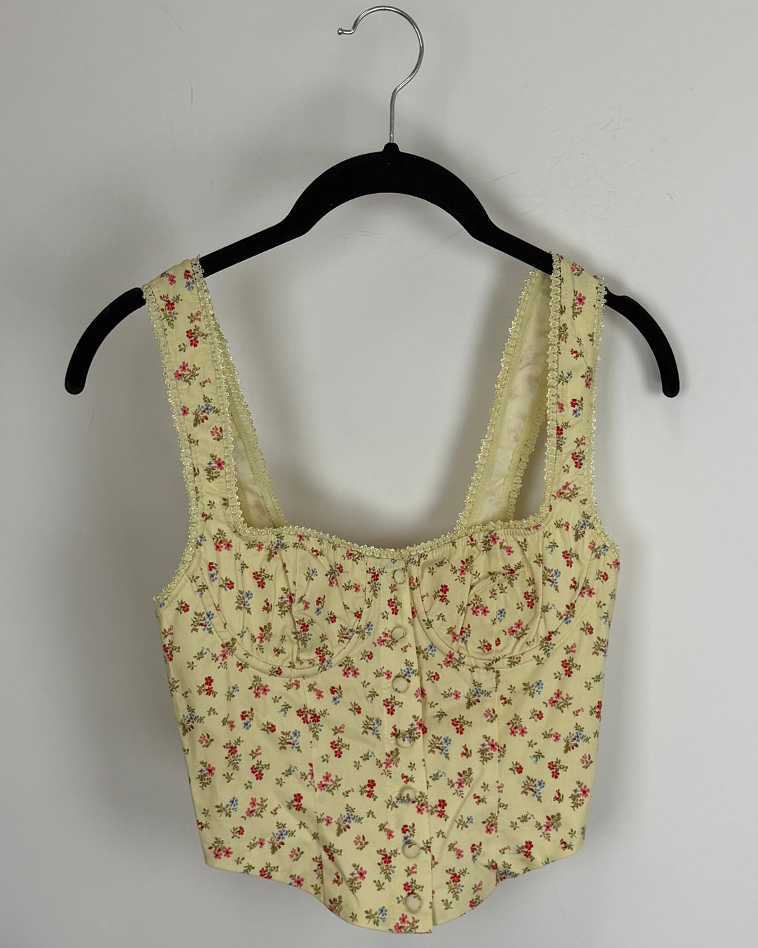Yellow Floral Patterned Button Down Corset Top - Size 0/2 and 2/4