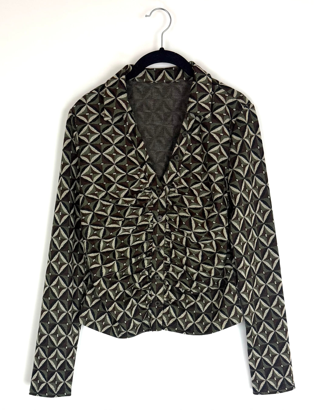 Green and Brown Printed Top - Size 4/6