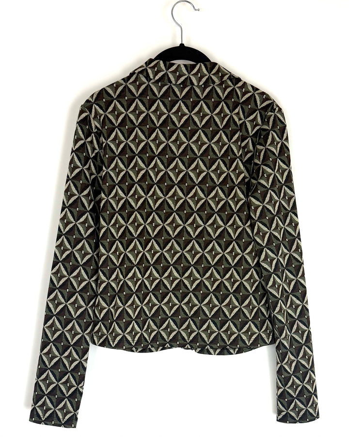 Green and Brown Printed Top - Size 4/6