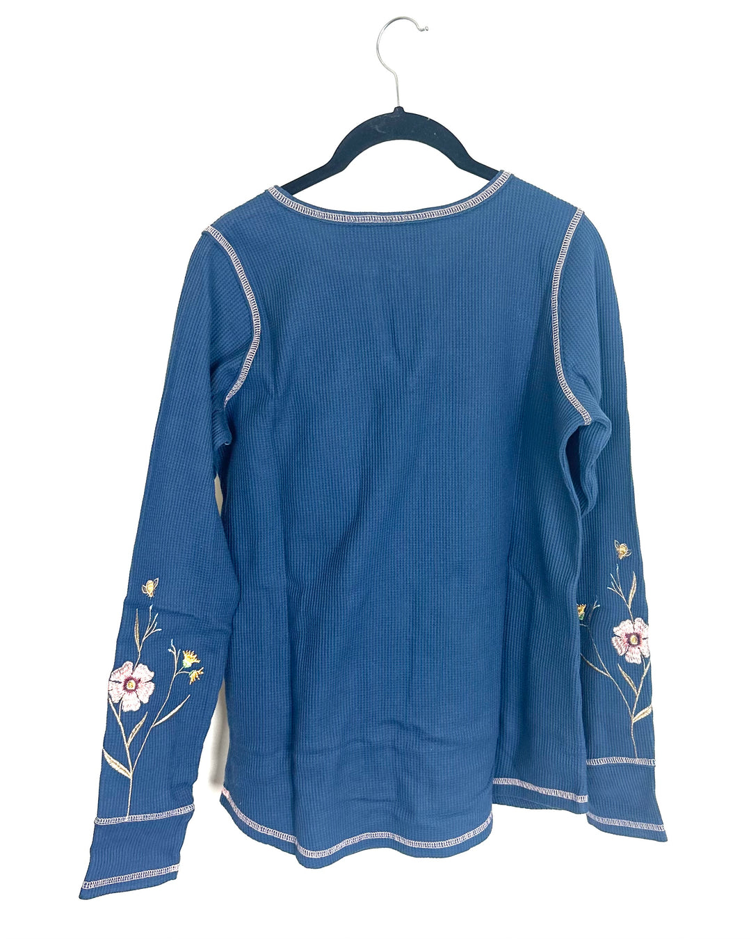 Smoke Blue Embroidered Floral Top  - Size 6/8
