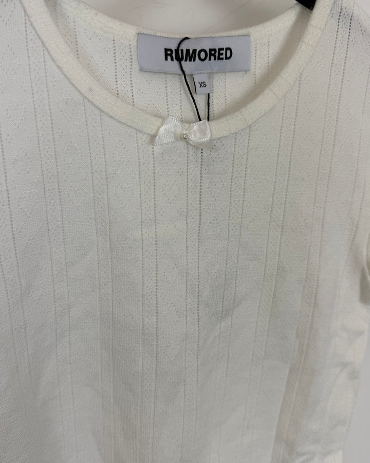 White Ruffled Top with Bow Detail - Size 0/2