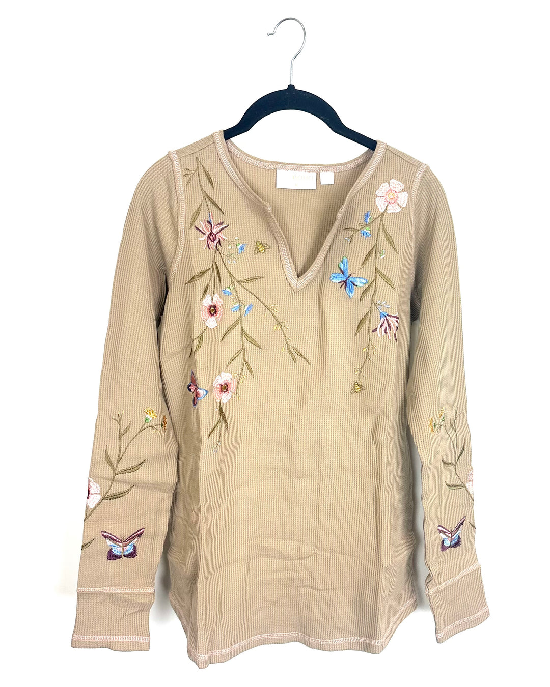 Sand Embroidered Floral Top  - Size 6/8