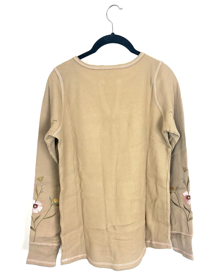 Sand Embroidered Floral Top  - Size 6/8