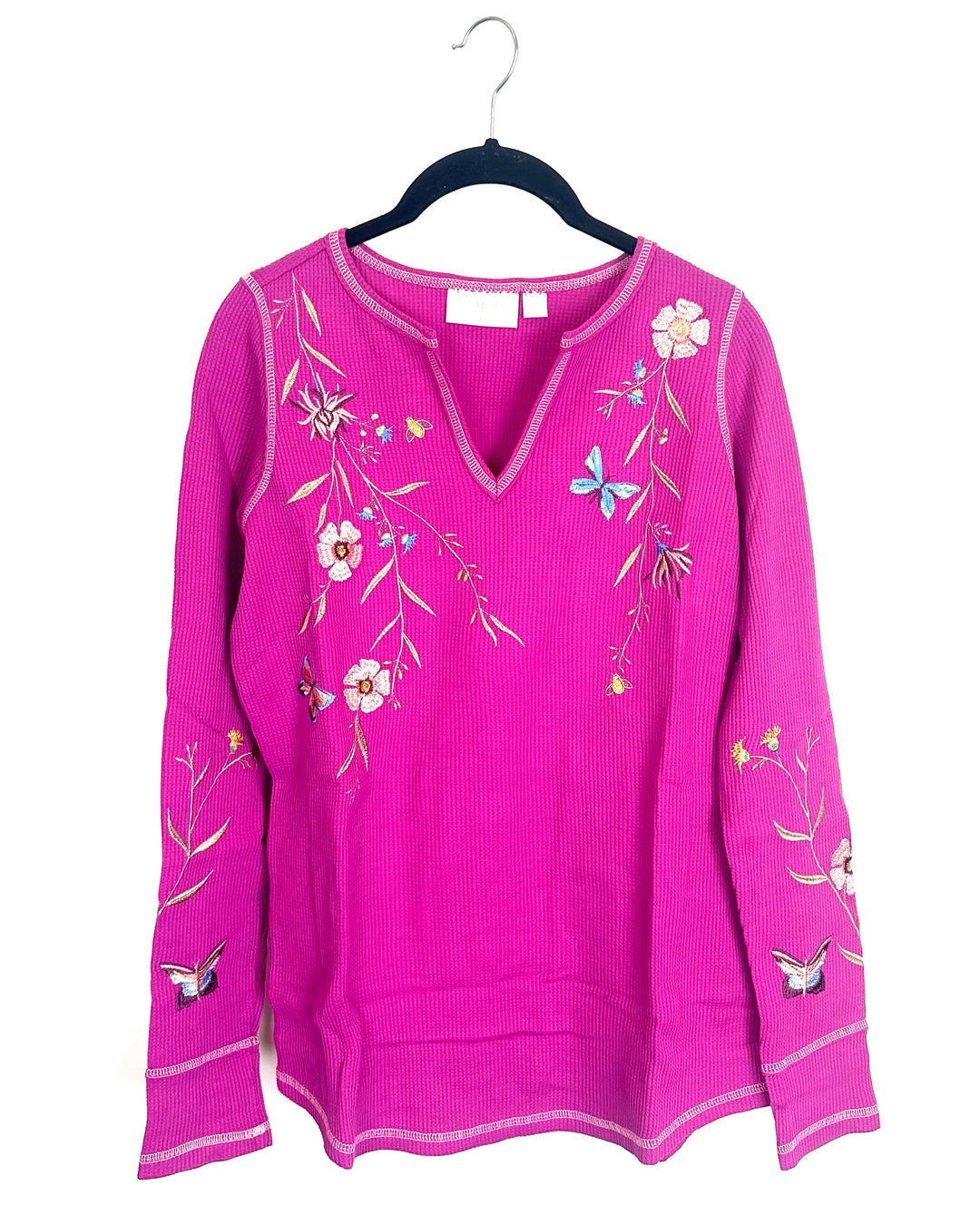 Fuchsia Pink Embroidered Floral Top  - Size 6/8