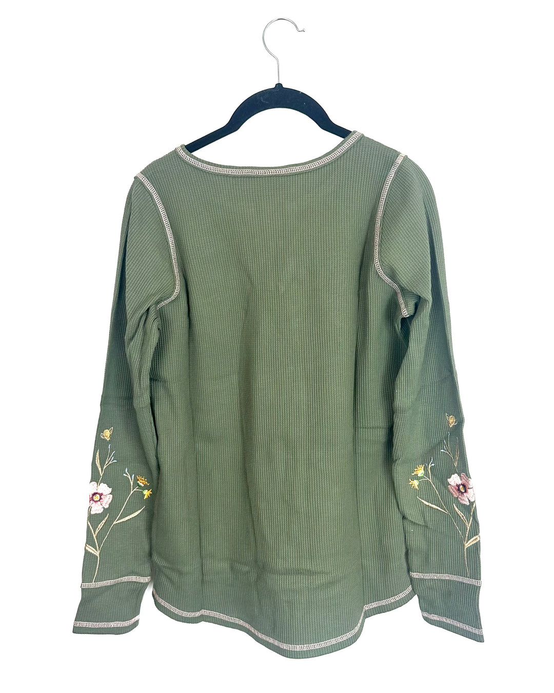 Olive Green Embroidered Floral Top  - Size 6/8