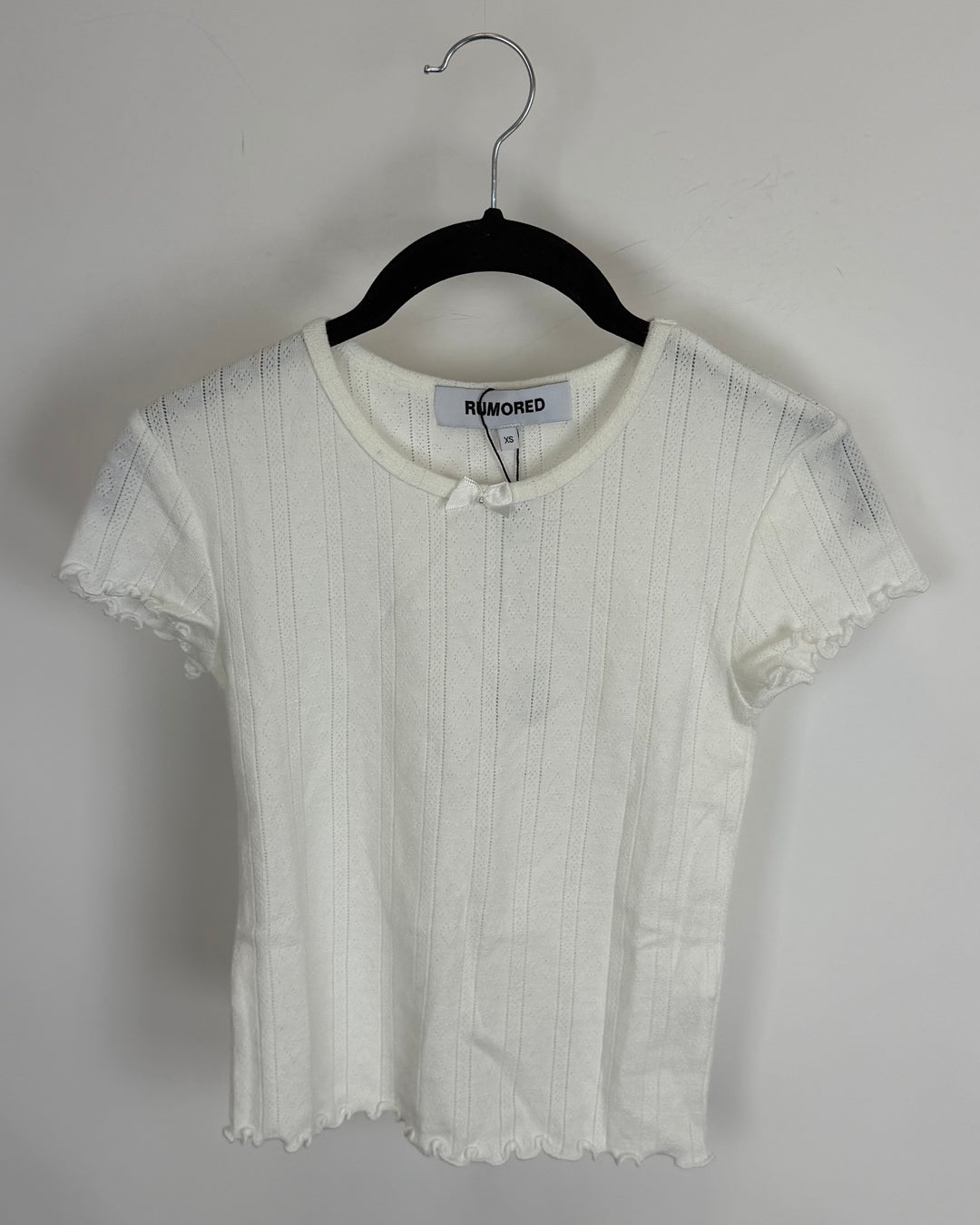 White Ruffled Top with Bow Detail - Size 0/2