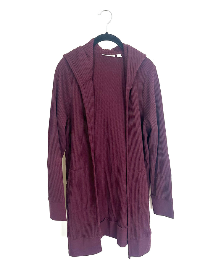 Burgundy Cable Textured Cardigan - Size 10