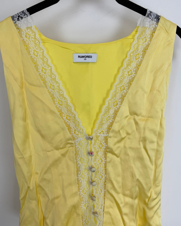Bright Yellow Button Down Lace Trim Vest - Size 0/2
