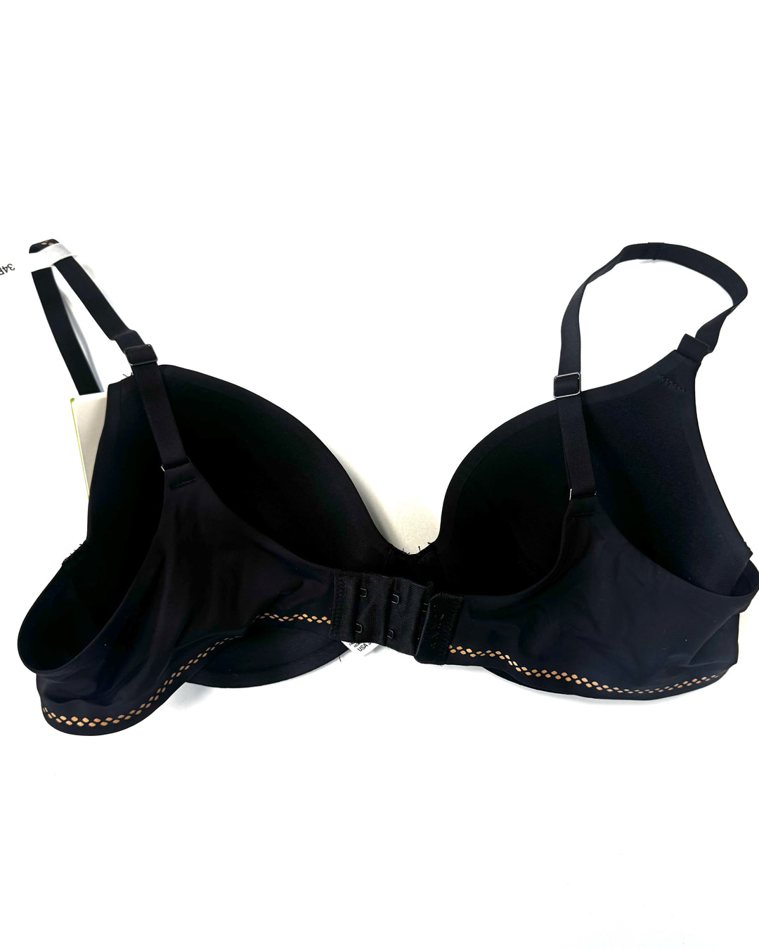 Jet Black Bra with Tan Geometric Pattern Trim- 34B