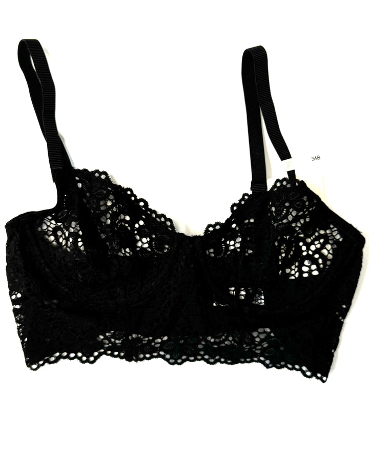 Black Lace Longline Underwire Bra - 34B