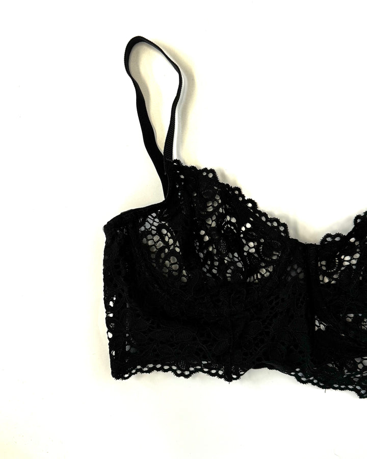 Black Lace Longline Underwire Bra - 34B