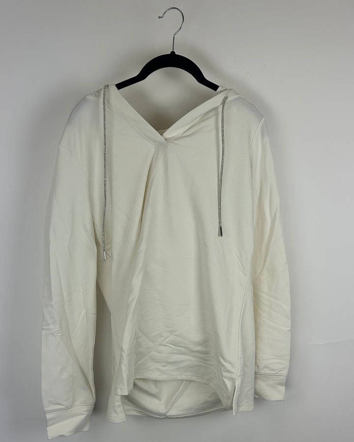 Ivory White Silver Drawstring Hoodie - Size 6/8