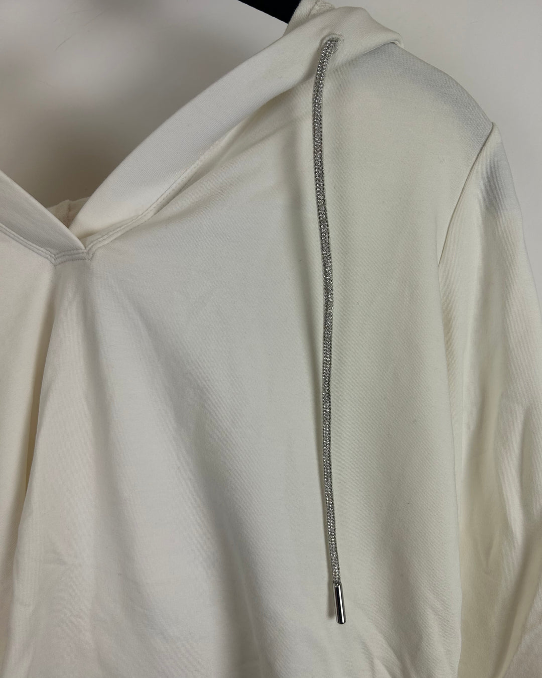 Ivory White Silver Drawstring Hoodie - Size 6/8