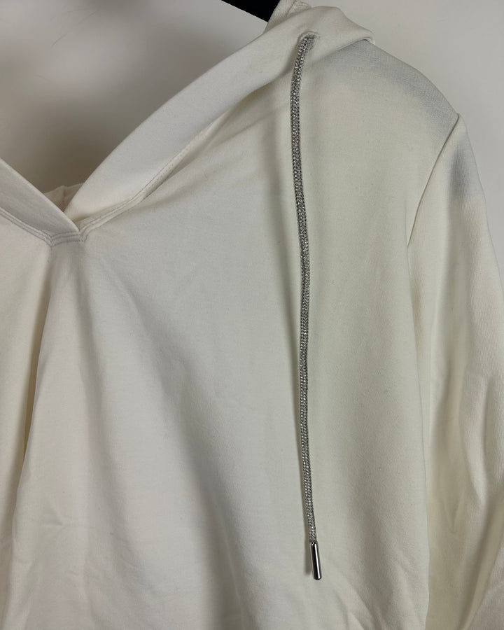 Ivory White Silver Drawstring Hoodie - Size 6/8