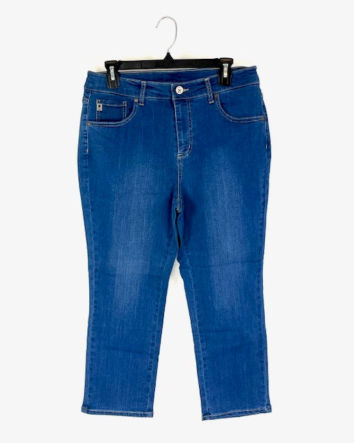 Medium Wash Cropped Straight Leg Jeans - Size 12/14
