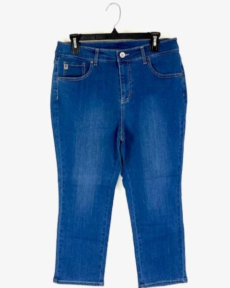 Medium Wash Cropped Straight Leg Jeans - Size 12/14