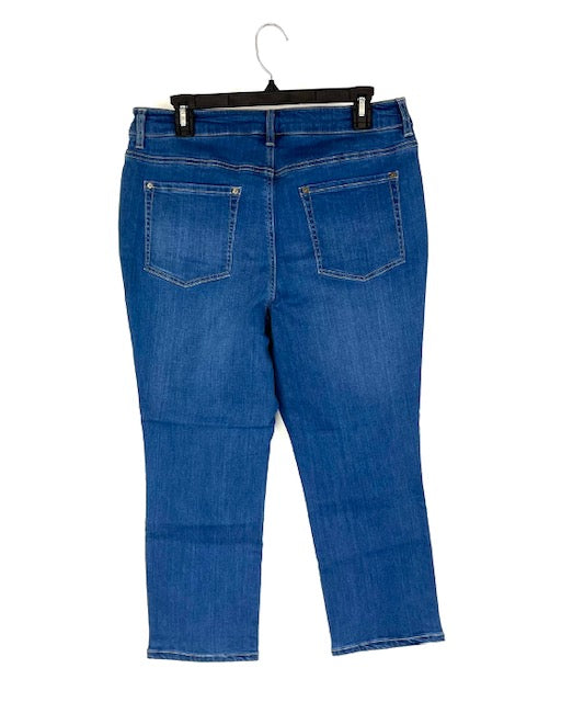 Medium Wash Cropped Straight Leg Jeans - Size 12/14