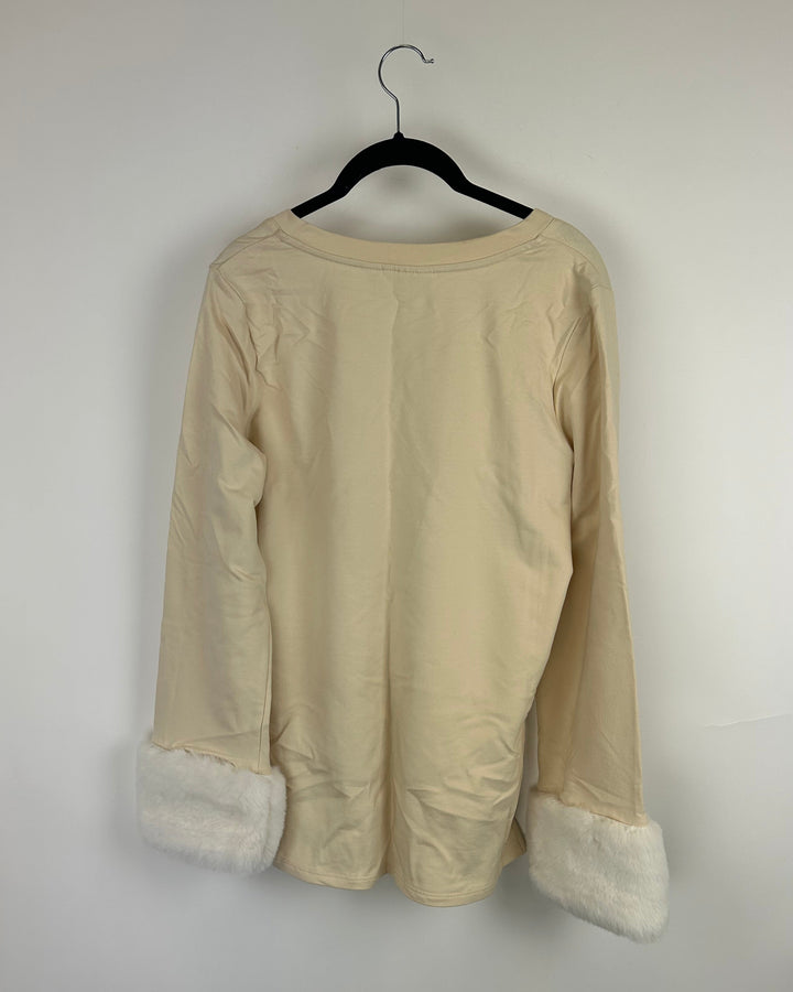 Tan V-neck Faux Fur Cuffed Long Sleeve - Size 6