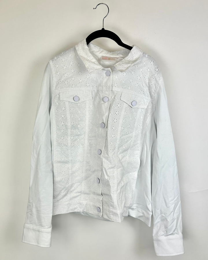 All-White Floral Eyelet Lightweight Jacket - Size 10/12