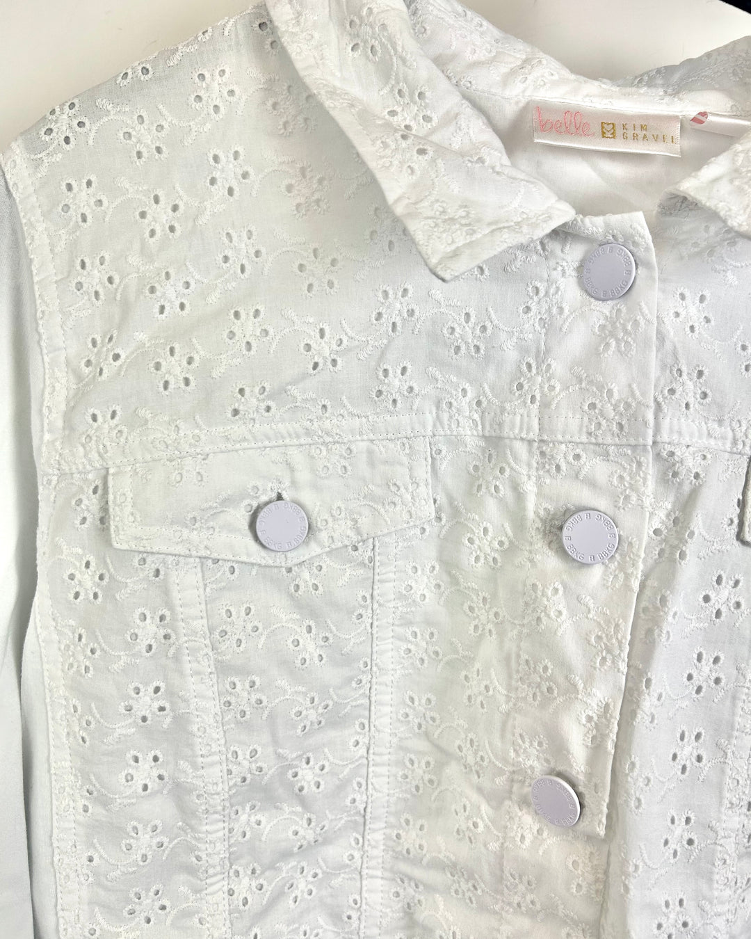 All-White Floral Eyelet Lightweight Jacket - Size 10/12