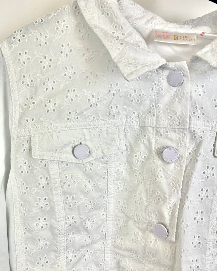 All-White Floral Eyelet Lightweight Jacket - Size 10/12