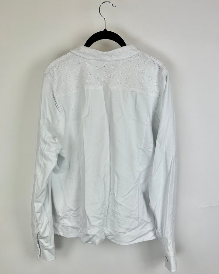 All-White Floral Eyelet Lightweight Jacket - Size 10/12
