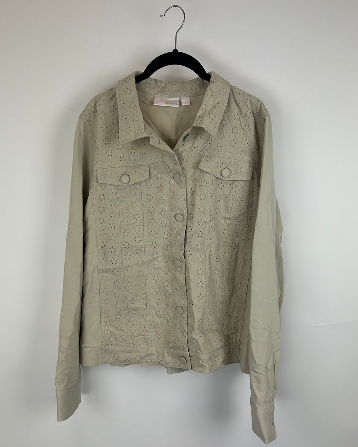 Beige Brown Button-Up Floral Jacket - 10/12