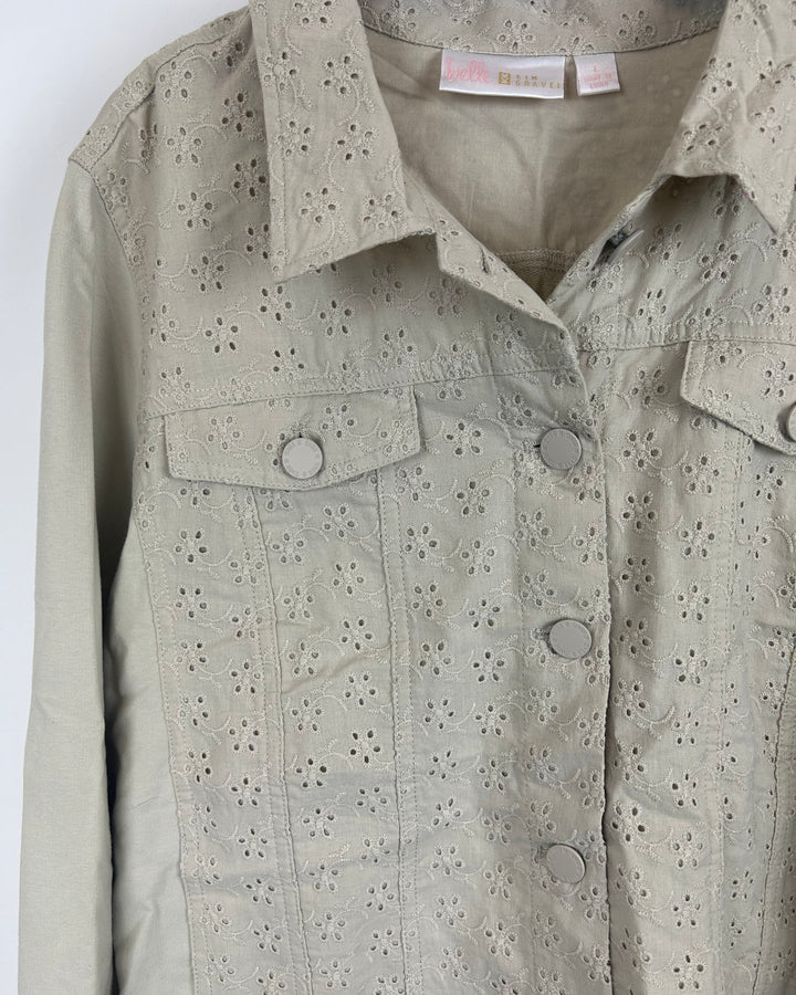 Beige Brown Button-Up Floral Jacket - 10/12
